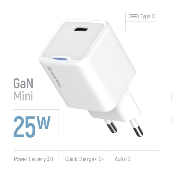 Фото - Сетевое зарядное устройство Colorway GaN Mini 25W PD Port PPS USB-C White (CW-CHS052PD-WT)