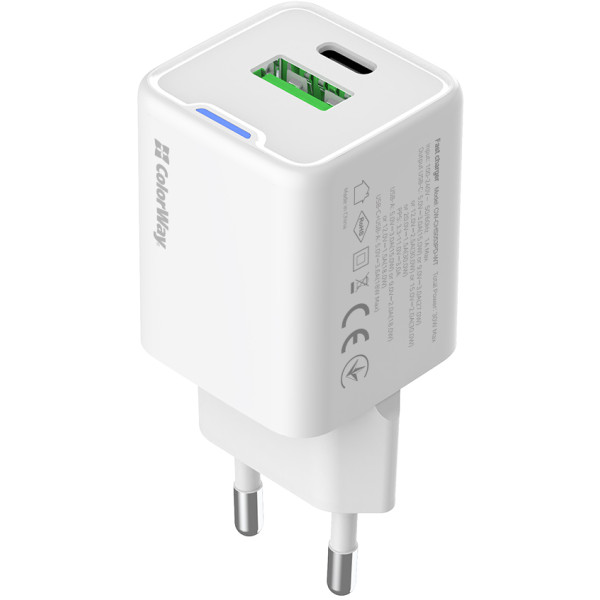 Фото - Мережевий зарядний пристрій Colorway GaN Mini 30W PD Port PPS USB White (CW-CHS053PD-WT)