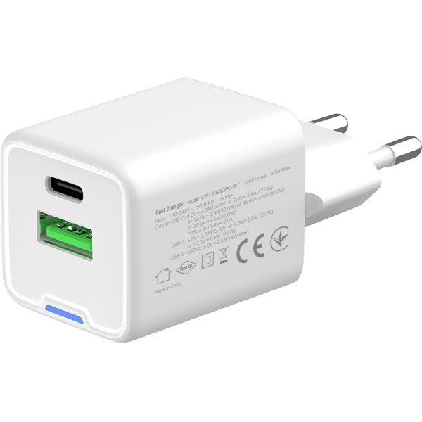 Фото - Мережевий зарядний пристрій Colorway GaN Mini 30W PD Port PPS USB White (CW-CHS053PD-WT)