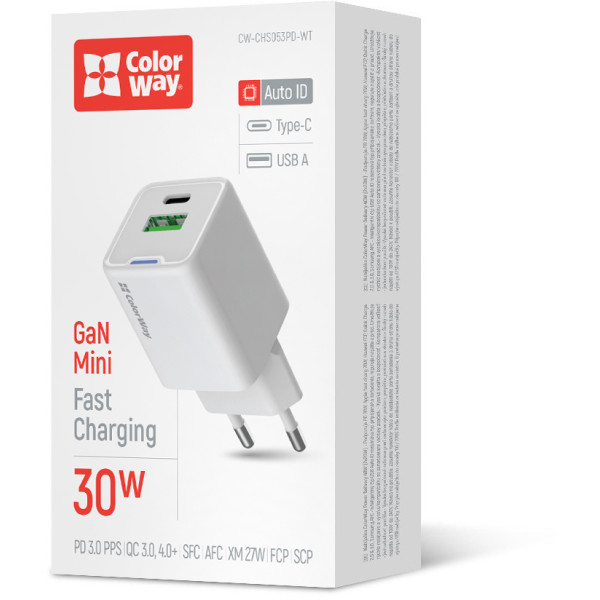 Фото - Мережевий зарядний пристрій Colorway GaN Mini 30W PD Port PPS USB White (CW-CHS053PD-WT)