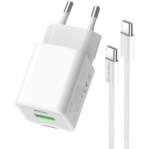 Фото - Мережевий зарядний пристрій Colorway GaN Mini 30W PD Port PPS USB cable Type-C (CW-CHS053PDC-WT)
