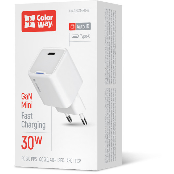 Фото - Мережевий зарядний пристрій Colorway GaN Mini 30W PD Port PPS USB-C White (CW-CHS054PD-WT)