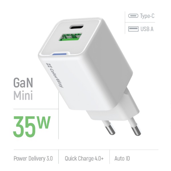 Фото - Мережевий зарядний пристрій Colorway GaN Mini 35W PD Port PPS USB White (CW-CHS055PD-WT)