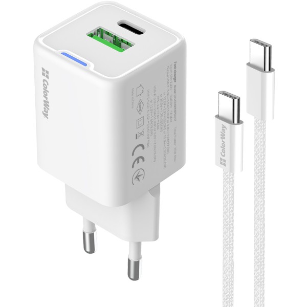 Фото - Мережевий зарядний пристрій Colorway GaN Mini 35W PD Port PPS USB cable Type-C (CW-CHS055PDC-WT)