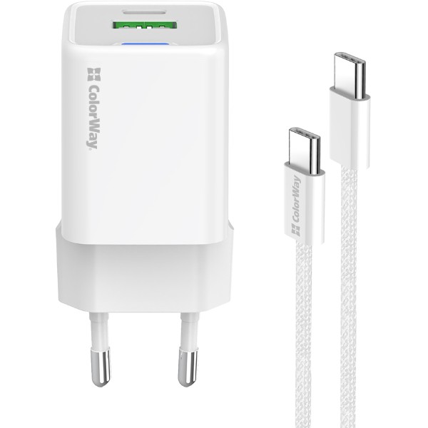 Фото - Мережевий зарядний пристрій Colorway GaN Mini 35W PD Port PPS USB cable Type-C (CW-CHS055PDC-WT)