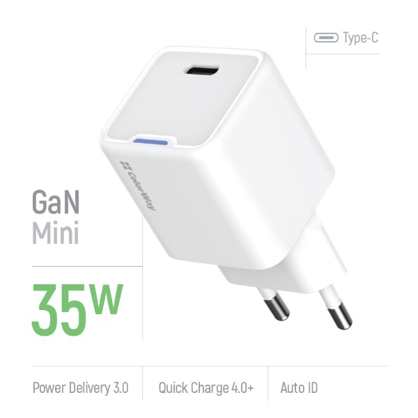 Фото - Сетевое зарядное устройство Colorway GaN Mini 35W PD Port PPS USB-C White (CW-CHS056PD-WT)
