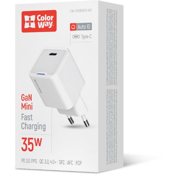 Фото - Сетевое зарядное устройство Colorway GaN Mini 35W PD Port PPS USB-C White (CW-CHS056PD-WT)
