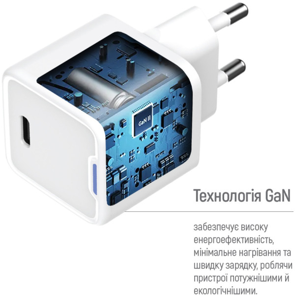 Фото - Мережевий зарядний пристрій Colorway GaN Mini 35W PD Port PPS USB-C White cable Type-C (CW-CHS056PDC-WT)
