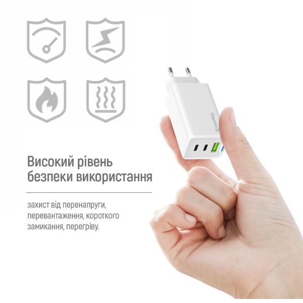 Фото - Сетевое зарядное устройство Colorway GaN Mini 65W PD Port PPS USB cable Type-C&Lightning (CW-CHS058PDCL-WT)