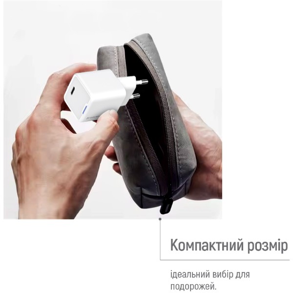 Фото - Сетевое зарядное устройство Colorway GaN Mini 20W PD Port PPS USB-C White cable Lightning (CW-CHS059PDL-WT)