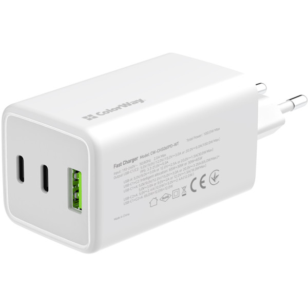 Фото - Мережевий зарядний пристрій Colorway GaN Mini 100W PD Port PPS USB (USB-2C1A) White (CW-CHS061PD-WT)