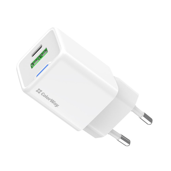 Фото - Мережевий зарядний пристрій Colorway GaN Mini 20W PD Port PPS USB Type-C PD + USB QC4.0 (CW-CHS062PD-WT)