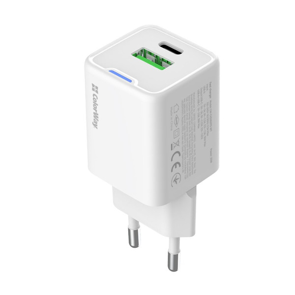Фото - Мережевий зарядний пристрій Colorway GaN Mini 20W PD Port PPS USB Type-C PD + USB QC4.0 (CW-CHS062PD-WT)