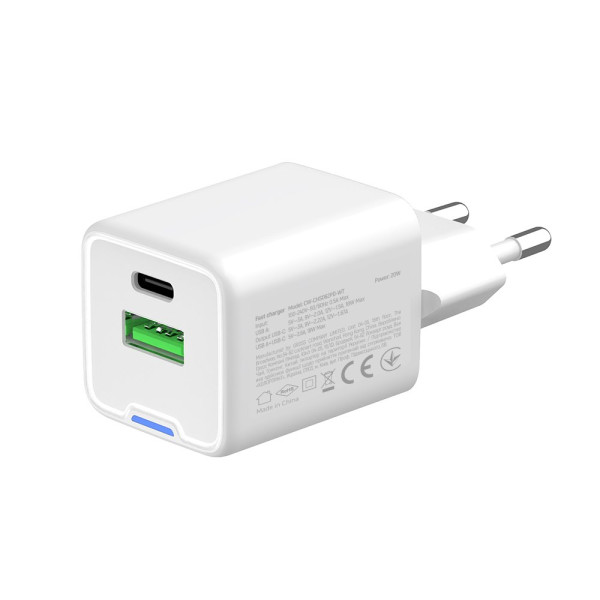 Фото - Мережевий зарядний пристрій Colorway GaN Mini 20W PD Port PPS USB Type-C PD + USB QC4.0 (CW-CHS062PD-WT)