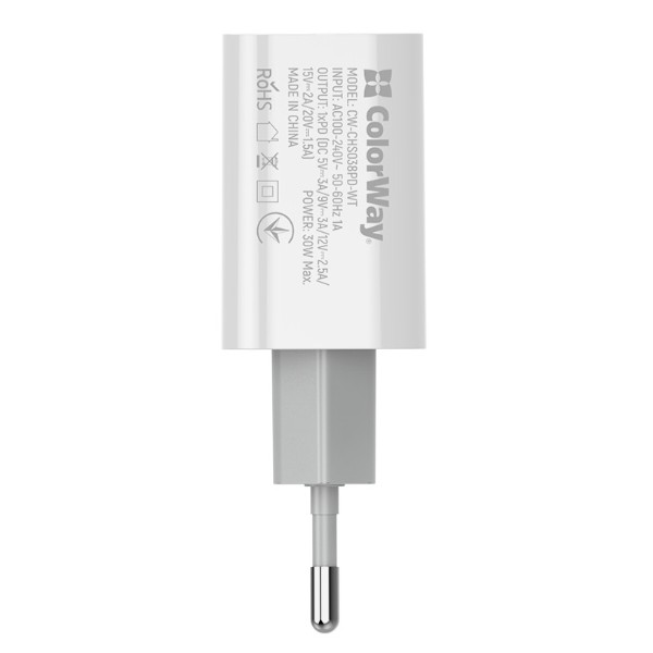Фото - Сетевое зарядное устройство Colorway Power Delivery Port PPS USB Type-C White (CW-CHS038PD-WT)