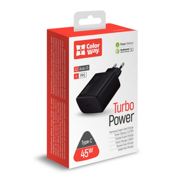 Фото - Мережевий зарядний пристрій Colorway Power Delivery Port PPS USB Type-C 45W Black (CW-CHS034PD-BK)