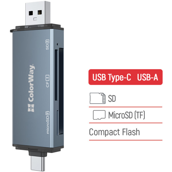Фото - Кардрідер Colorway USB 2.0/USB-C to CF/SD/MicroSD (CW-CR-01)