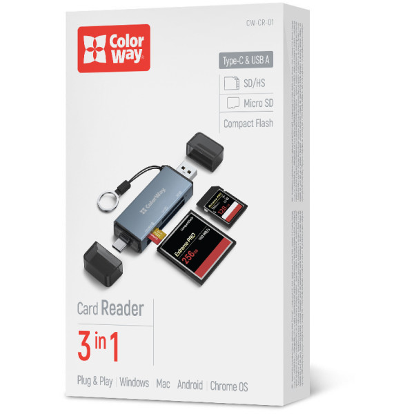 Фото - Кардрідер Colorway USB 2.0/USB-C to CF/SD/MicroSD (CW-CR-01)