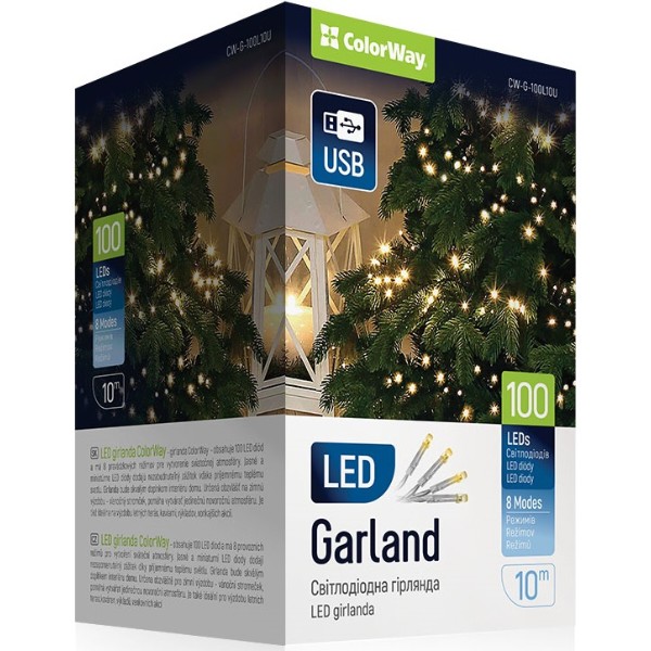 Фото - Гирлянда линейная Colorway LED 100 10м (8 функций) теплый USB (CW-G-100L10U)