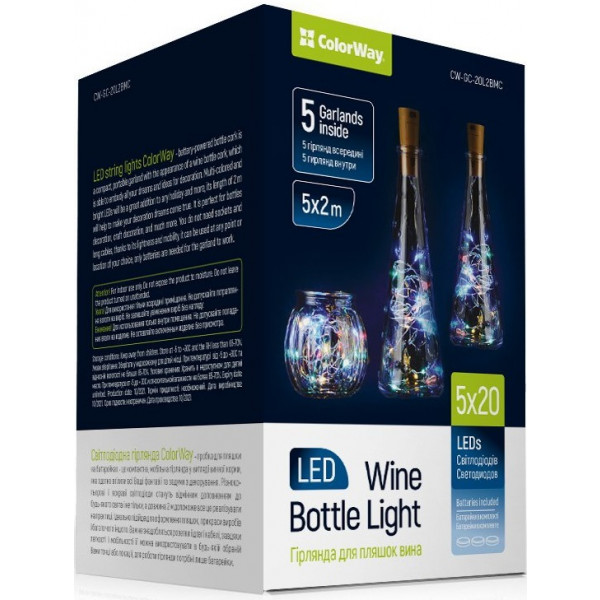 Фото - Гирлянда линейная Colorway Пробка для бутылки 20 LED 2м (5шт/уп) CW-GC-20L2BMC Фото - Гирлянда линейная Colorway Пробка для бутылки 20 LED 2м (5шт/уп) CW-GC-20L2BMC