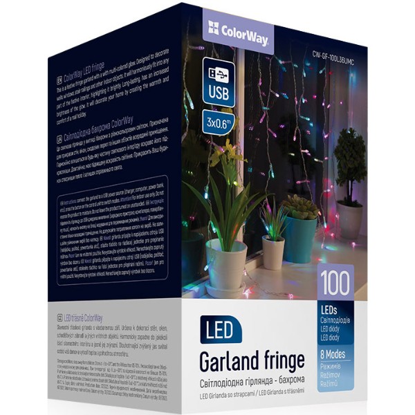 Фото - Гирлянда бахрома Colorway 3мx0.6м 100Led (IP20) цветная USB (CW-GF-100L36UMC)