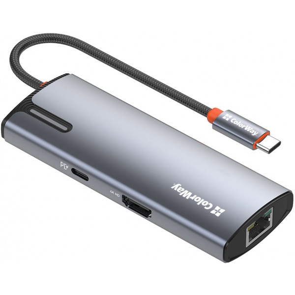 Фото - Хаб USB Colorway USB-C 6-в-1 Type C PD 100W/USB3.0х3/HDMI 4К/RJ45 (CW-HUB02)