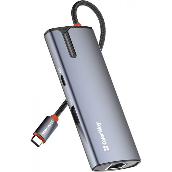 Фото - Хаб USB Colorway USB-C 6-в-1 Type C PD 100W/USB3.0х3/HDMI 4К/RJ45 (CW-HUB02)