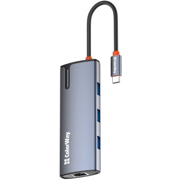 Фото - Хаб USB Colorway USB-C 6-в-1 Type C PD 100W/USB3.0х3/HDMI 4К/RJ45 (CW-HUB02)
