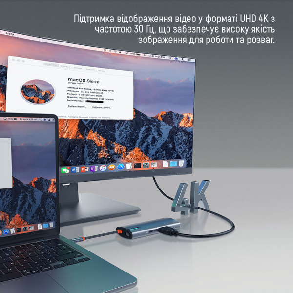 Фото - Хаб USB Colorway USB-C 6-в-1 Type C PD 100W/USB3.0х3/HDMI 4К/RJ45 (CW-HUB02)