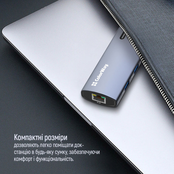 Фото - Хаб USB Colorway USB-C 6-в-1 Type C PD 100W/USB3.0х3/HDMI 4К/RJ45 (CW-HUB02)