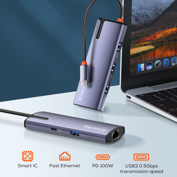 Фото - Хаб USB Colorway USB-C 6-в-1 Type C PD 100W/USB3.0х3/USB2.0/RJ45 (CW-HUB03)
