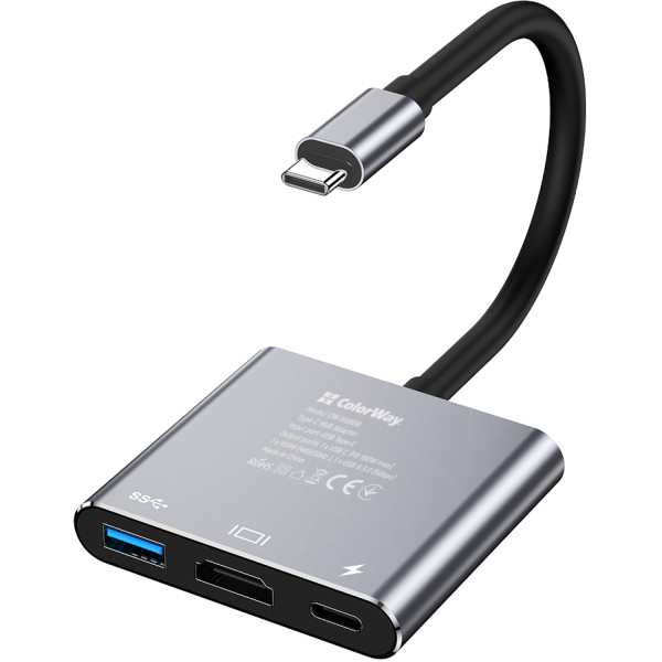 Фото - Хаб USB Colorway USB-C 3-в-1 Type C PD 100W/USB3.0/HDMI 4К (CW-HUB08)