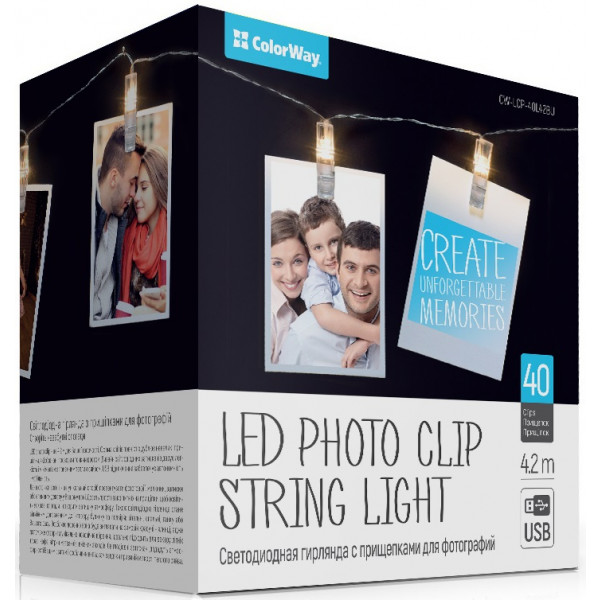 Фото - Гірлянда лінійна Colorway 40LED, 4.2м, з прищіпками для фото, USB (CW-LCP-40L42BU)