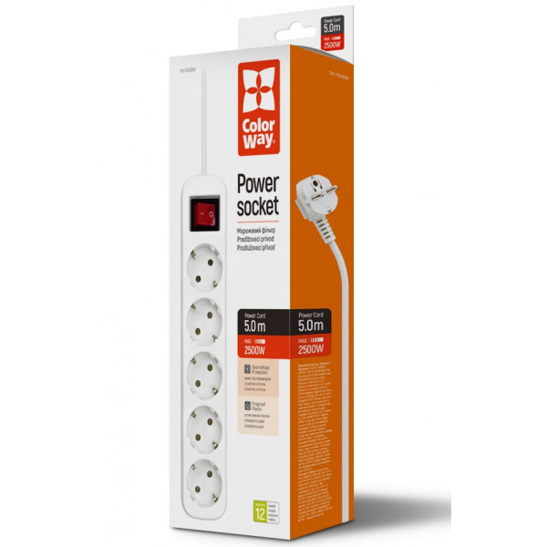 Фото - Мережевий фільтр Colorway 5m White (CW-PSEA55W)