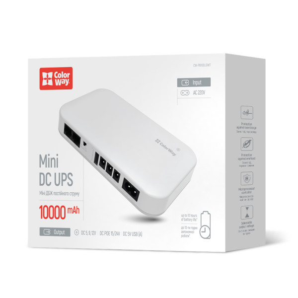 Фото - Уцінка - Джерело безперебійного живлення Colorway UPS for router 10000mAh 21W DC 5V/9V/12V/24V (CW-PB100LI3WT)