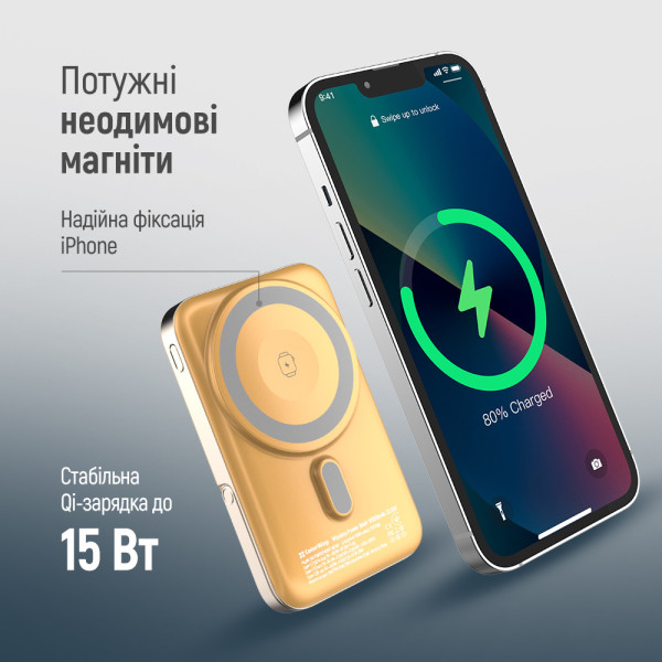 Фото - Батарея мобільна Colorway Power Bank 10 000 mAh 15W MagSafe & Watch Wireless Amber USB-C PD 22.5W (CW-PB100LPA2Y-WPDD)