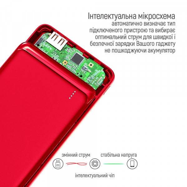 Фото - Батарея мобильная Colorway Power Bank 10 000 mAh Slim (USB QC3.0 + USB-C Power Delivery 18W) Red (CW-PB100LPG3RD-PD)