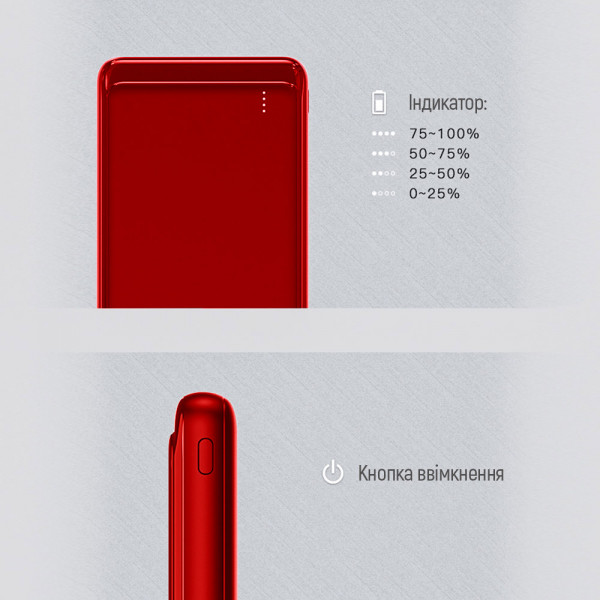 Фото - Батарея мобильная Colorway Power Bank 10 000 mAh Slim (USB QC3.0 + USB-C Power Delivery 18W) Red (CW-PB100LPG3RD-PD)