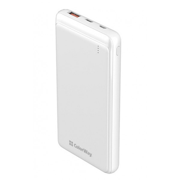 Фото - Батарея мобильная Colorway Power Bank 10 000 mAh Slim (USB QC3.0 + USB-C Power Delivery 18W) White (CW-PB100LPG3WT-PD)