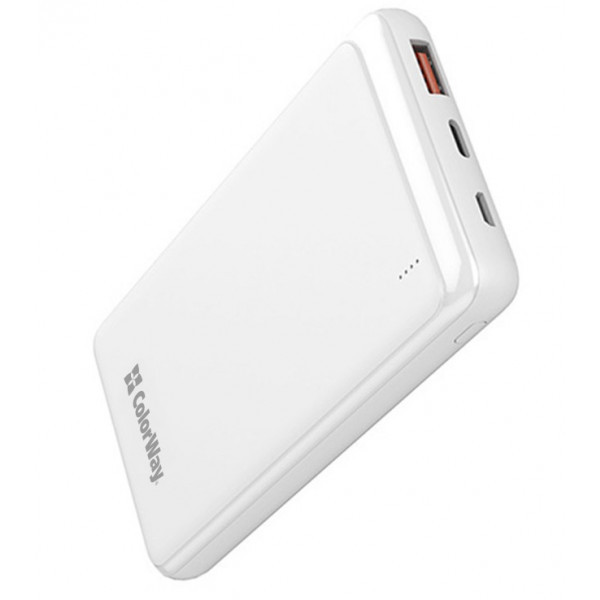 Фото - Батарея мобильная Colorway Power Bank 10 000 mAh Slim (USB QC3.0 + USB-C Power Delivery 18W) White (CW-PB100LPG3WT-PD)