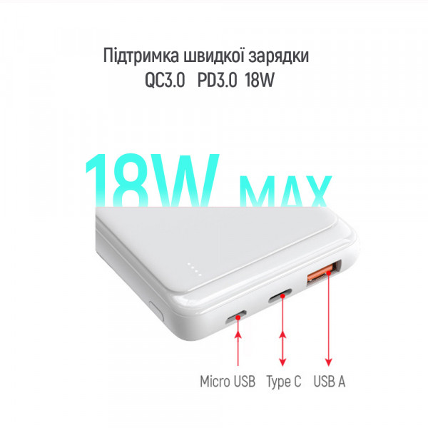 Фото - Батарея мобильная Colorway Power Bank 10 000 mAh Slim (USB QC3.0 + USB-C Power Delivery 18W) White (CW-PB100LPG3WT-PD)