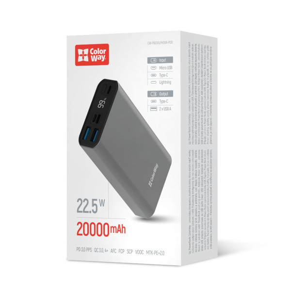 Фото - Батарея мобильная Colorway 20000mAh Gray (CW-PB200LPH3GR-PDD)