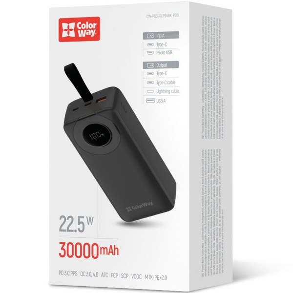Фото - Батарея мобільна Colorway 30000 mAh EnergyPlus Black (CW-PB300LPB4BK-PDD)