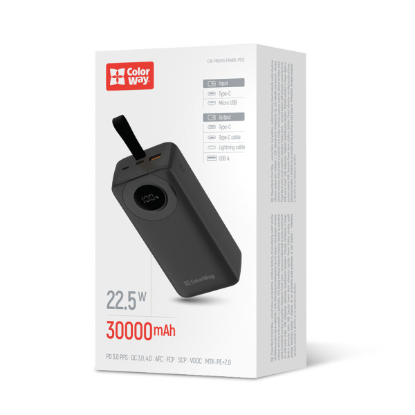 Фото - Батарея мобильная Colorway 30000 mAh EnergyPlus Black (CW-PB300LPB4BK-PDD)