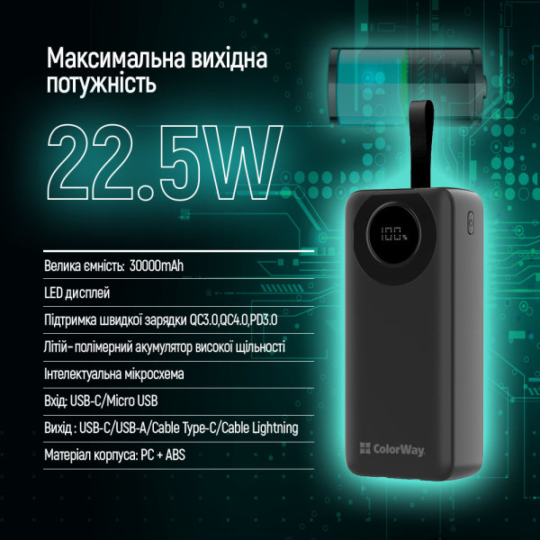 Фото - Батарея мобильная Colorway 30000 mAh EnergyPlus Black (CW-PB300LPB4BK-PDD)