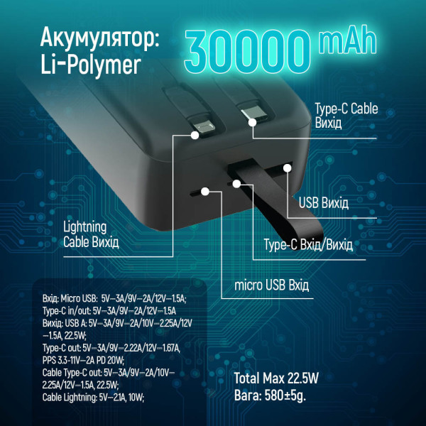 Фото - Батарея мобильная Colorway 30000 mAh EnergyPlus Black (CW-PB300LPB4BK-PDD)