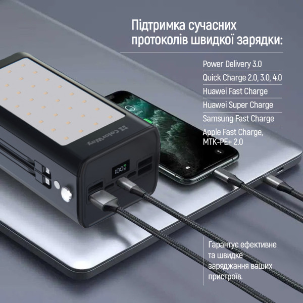 Фото - Батарея мобильная Colorway 80000 mAh LCD/Lamp USB QC3.0 + USB-C Power Delivery 22.5W Black (CW-PB800LPA8BK-PDD)