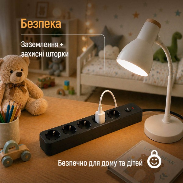 Фото - Мережевий фільтр Colorway 10A/2500W (CCA-3G1MM) 5 р/2M Black (CW-PSEA1052BK)