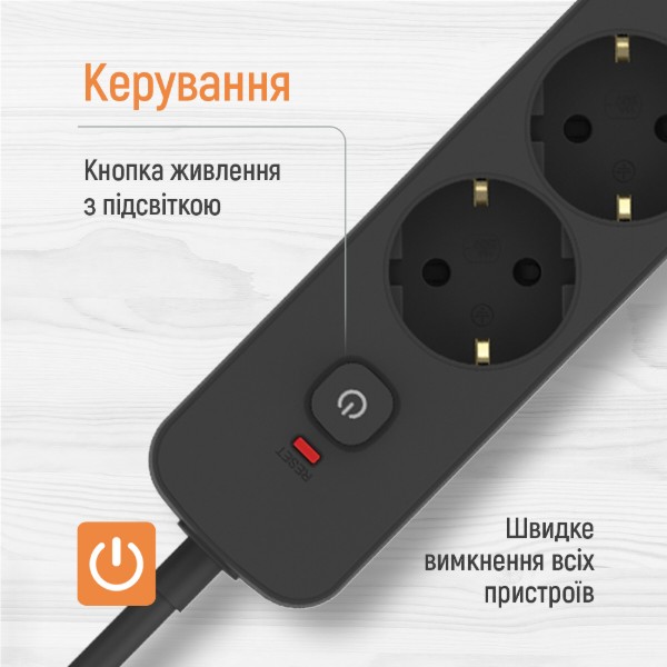 Фото - Мережевий фільтр Colorway 10A/2500W (CCA-3G1MM) 5 р/3M Black (CW-PSEA1053BK)