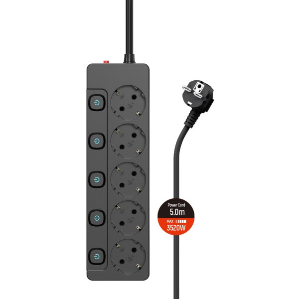 Фото - Мережевий фільтр Colorway 5 р 5 м Black (CW-PSEA55SBK) Фото - Мережевий фільтр Colorway 5 р 5 м Black (CW-PSEA55SBK)